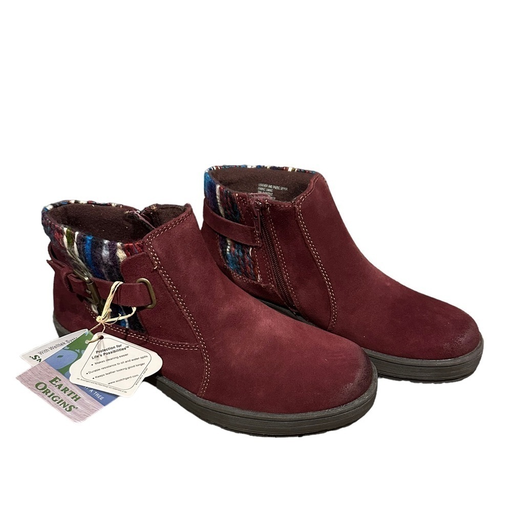 Earth Orgins Tate Burgundy Suede Ankle Boots size 10 medium new with tag womans